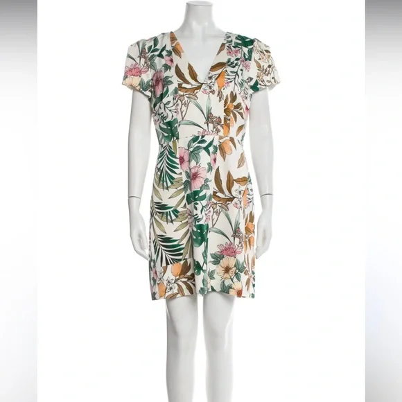 Milly Tropical‎ Floral Mini Dress in Green and Pink - Picture 2 of 15